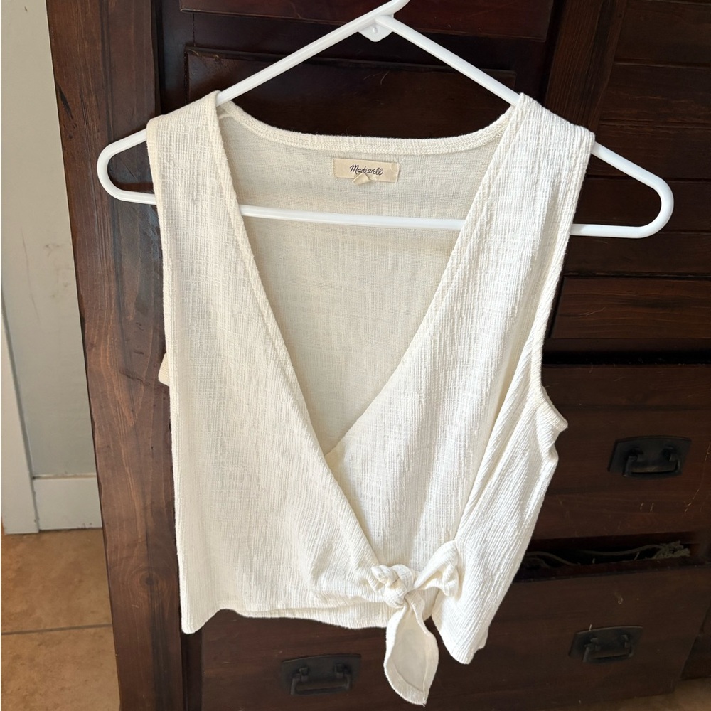 Mystree Women's Cream Tie-Front Top